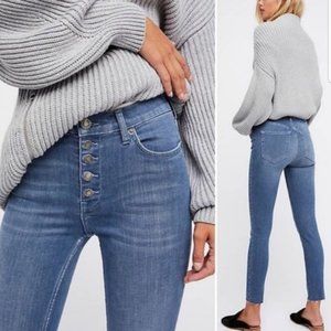Free People Reagan Button Fly Raw Hem Skinny Jeans